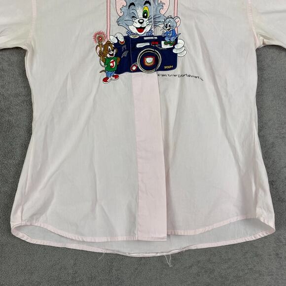VTG 1995 Tom & Jerry Shirt Sz M Pink Cartoon Camera Segreta Italy Embroidery - Picture 6 of 15